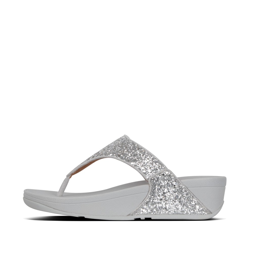 Fitflop Womens Sandals - Lulu Glitter Toe-post - Silver - 842-LINAPJ